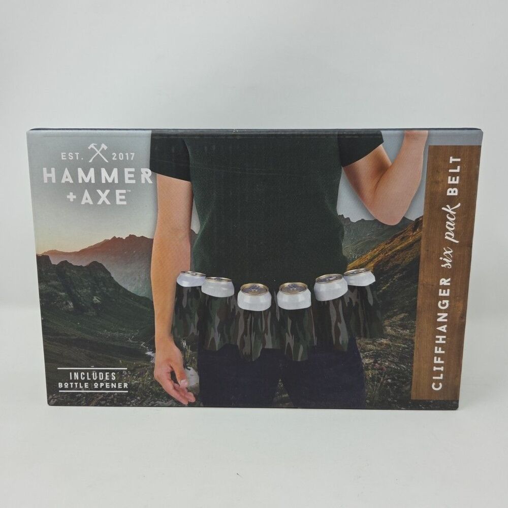 Hammer + Axe Camouflage cliffhanger six pack Beer belt w/Bottle Opener - NEW